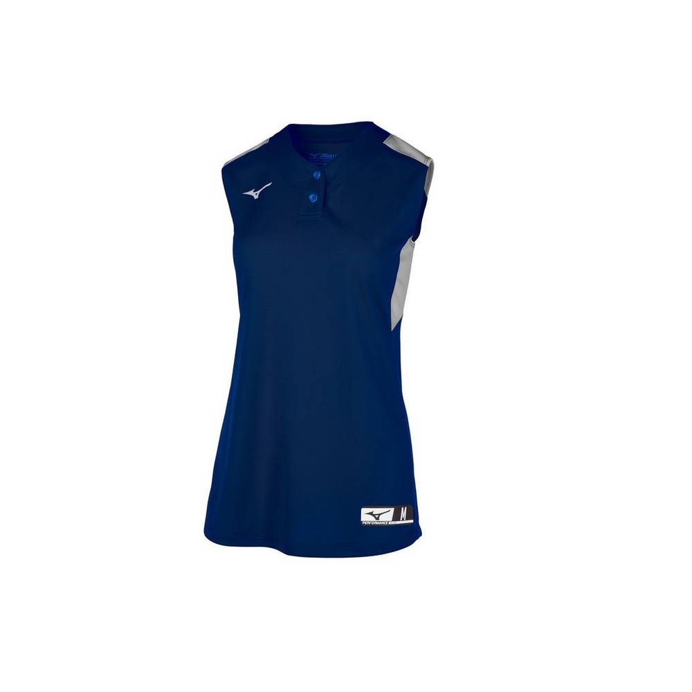 Mizuno Women's Aerolite 2-Button Sleeveless Softball Jersey Navy/Grey (350721-UAD)